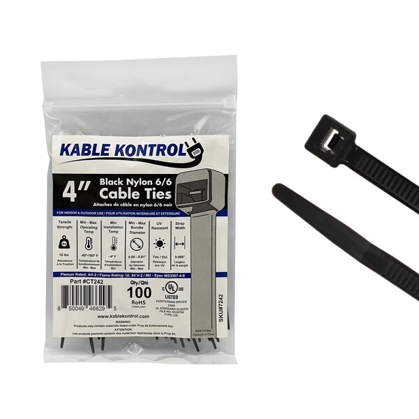 Kable Kontrol Cable Zip Ties 4" Inch Long UV Resistant Nylon 18 Lbs